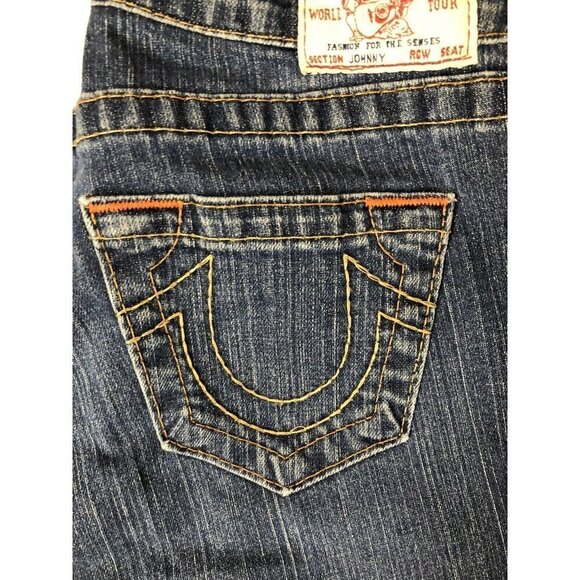 True Religion World Tour Johnny Womens 26x30 Blue Denim Jeans Straight Leg - Picture 5 of 8